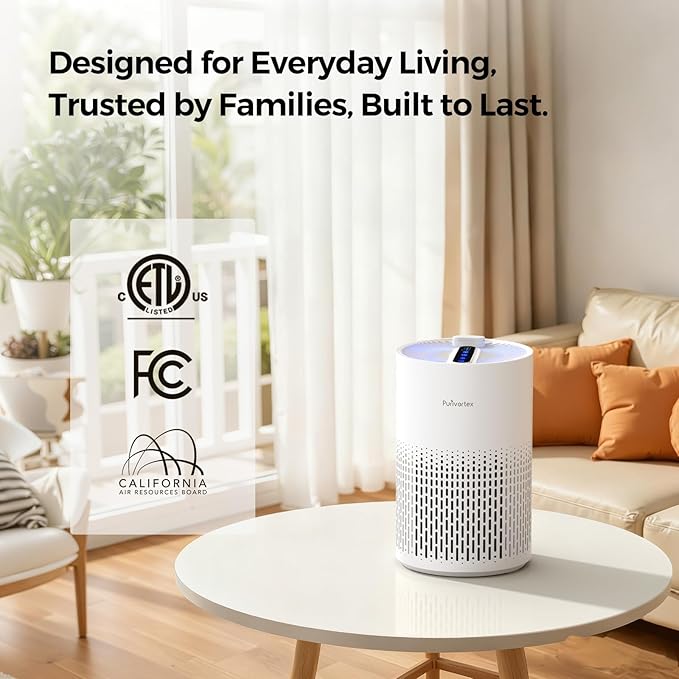 Purivortex Air Purifiers for Home, Quiet HEPA Air Filter for Pollen, Smoke, Dust, Pet Dander, Odor, Hair, Covers Up to 880 Sq Ft (Model: PX500 White with Fragrance Sponge)