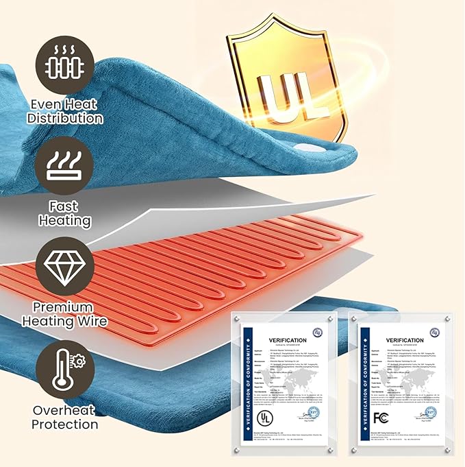 DAILYLIFE Heating Pad for Neck and Shoulders and Back, Electric Heating Pad for Back Pain Relife, 6 Heating Settings, UL Certified with Overheating Protection and Machine Washable, 26"x35", Blue