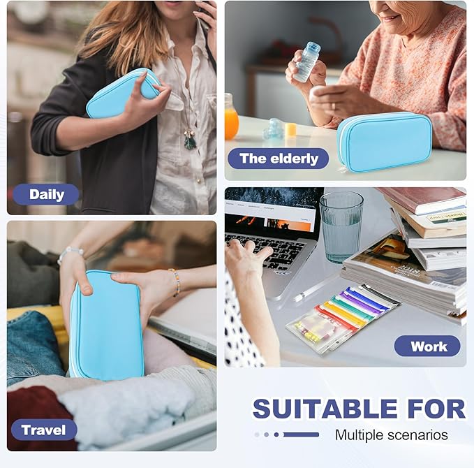 Weekly Pill Organizer 2 Times a Day - Timueetech A6 Waterproof 14 Pill Pouch Bags for Travel, BPA-Free Medicine Storage with Labels & Self-Sealing Design for Vitamins and Supplements, Blue