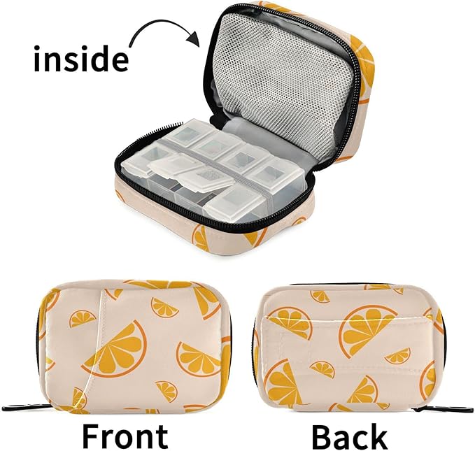 Lemon Medicine Organizer Daily Vitamin Fruit Travel Pill Organizer Daily Medicine Container Twill Pill Case Bag