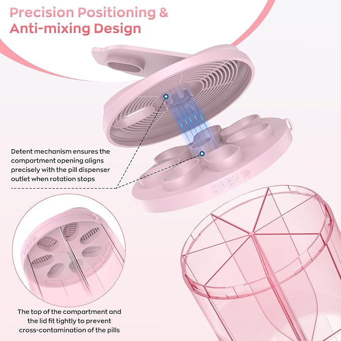 Pill Organizer with 7 Large Compartments, Pill Dispenser for Travel, Supplement Organizer with Anti-Mixing Design, BPA-Free Pill Container with 20 Pcs Labels, Pink