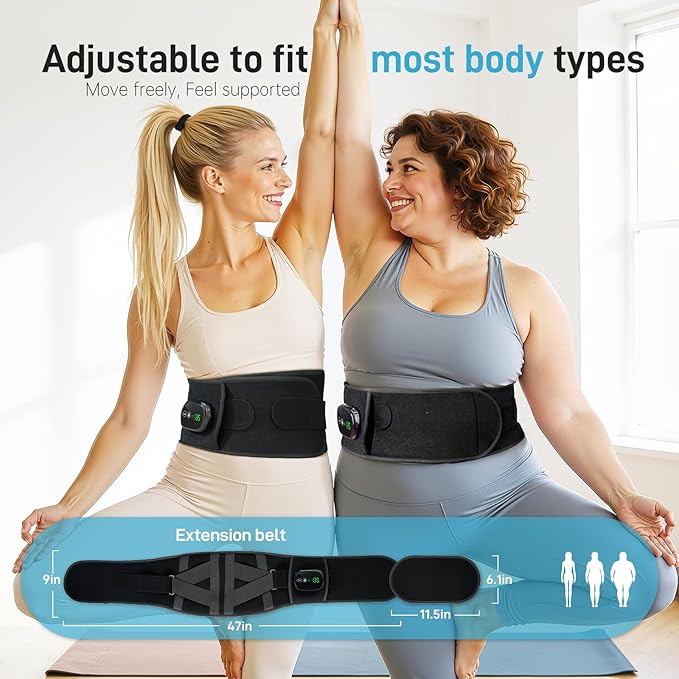 Cordless Heating Pad for Back, 47.2" Extendable Wearable Heating Pad with 3 Heat & Vibration Massage, 5000mAh Battery-Powered for Long Workdays & Cold Weather - Black