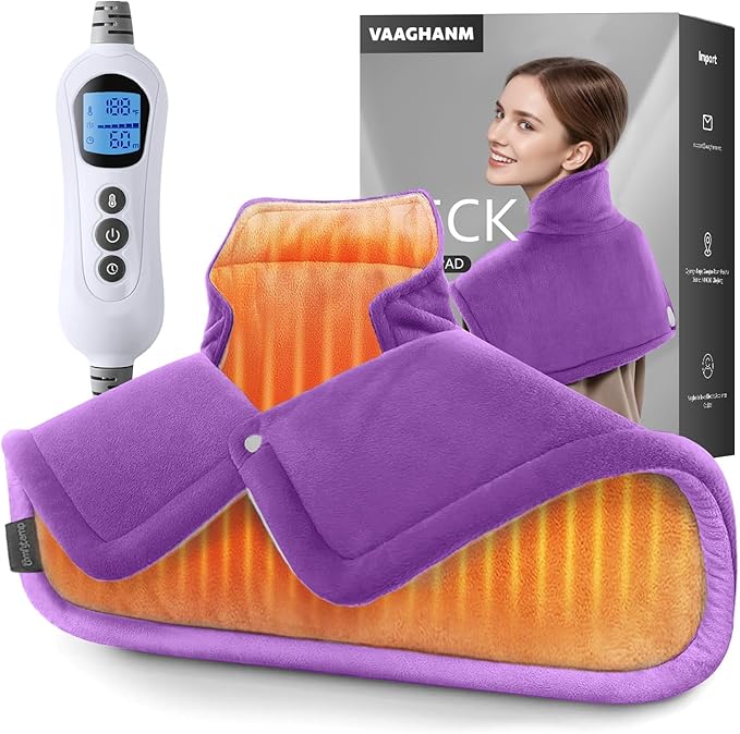 VAAGHANM Heating Pad: Electric Heat Pad for Neck & Shoulders & Back - Weighted Instant Heating Pads-6 Heat Options & 6 Auto Timer Mode -Purple