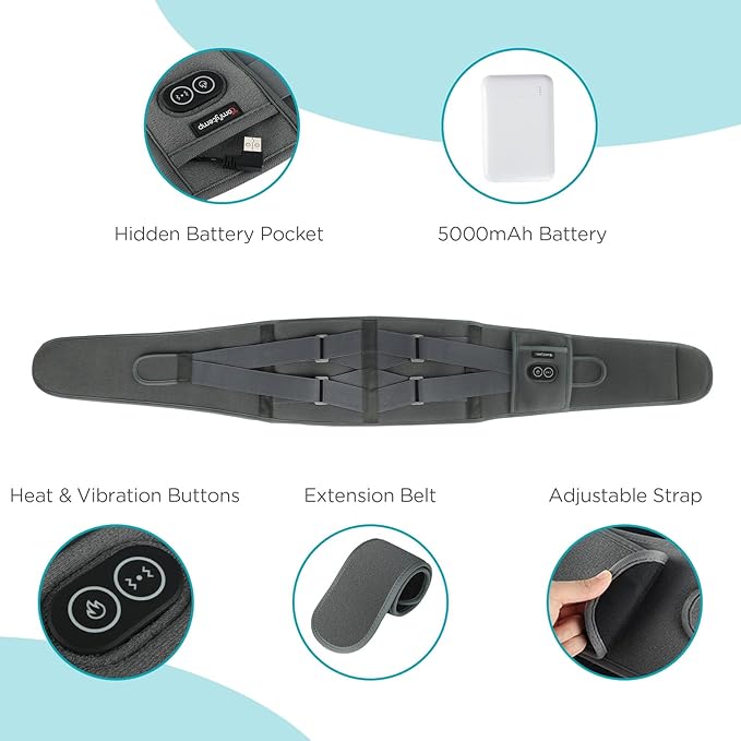 Comfytemp Cordless Heating Pad with Massager for Back, Portable Lower Back Massager FSA Eligible HSA Rechargeable Wireless Electric, Birthday Gifts for Women Men Mom Dad Seniors 3 Heat 30Auto-Off Grey