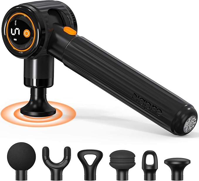 NAPRE Handheld Back Massager,Deep Tissue Neck Massager for Shoulders/Waist/Legs/Body Pain Relief,Cordless Percussion Muscle Massage Gun with Extension Handle & 3 Adjustable Angles,6 Heads,Black