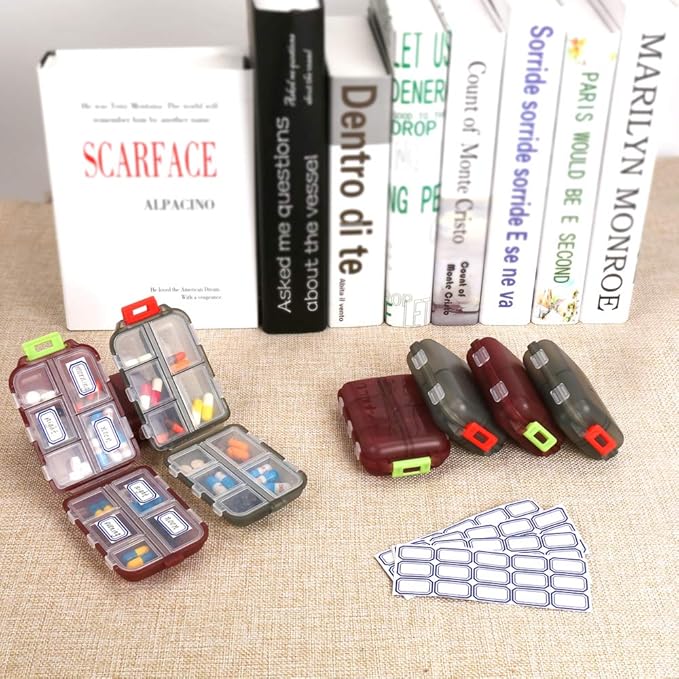 2PCS Travel Pill Organizer Box, Portable Pill Case, Pill Box Dispenser, with 10 Compartments for Different Medicines