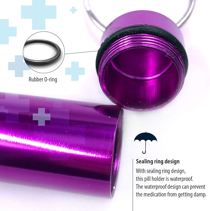 Deke Home - 5 Pack Keychain Pill Holder, Waterproof Mini Aluminum Pill Case, Portable Travel Medicine Container, Food-Grade & Pocket-Sized Pill Organizer for Emergency, Nitro Glycerin, Vitamins