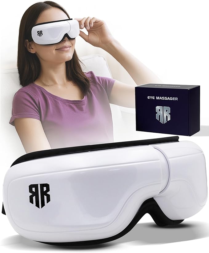 Eye Massager with Heat & Compression, 5 Massage Modes, Bluetooth Music, Foldable Massager for Eye Strain Relief, Relaxation & Better Sleep, Heated Eye Mask, Migraine Relief Device, Gifts for Women/Men