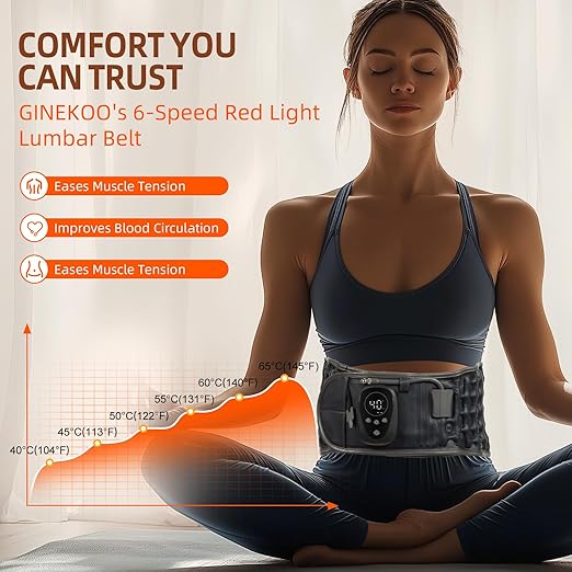 Red Light Therapy Decompression Back Belt with Heating, Vibration Massage & Electric Pump, Cordless Inflatable Back Brace for Lower Back Pain Relief, One Size Fits 29–49" Waist – Blue