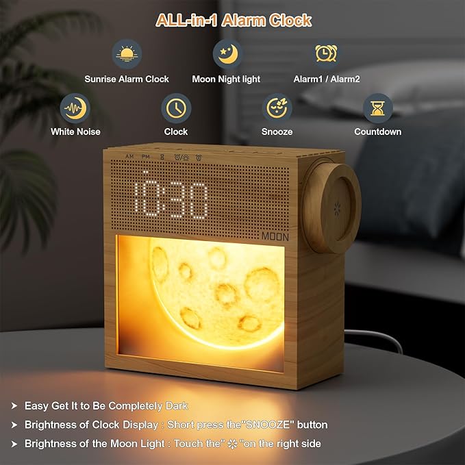 Sound Machine Alarm Clock with Sunrise Gentle Wake-Up Light, White Noise Machine with 20 Soothing Sounds for Sleeping, Dual Alarms, Snooze, Timer, Dimm Night Light for Bedroom, Gifts for Women
