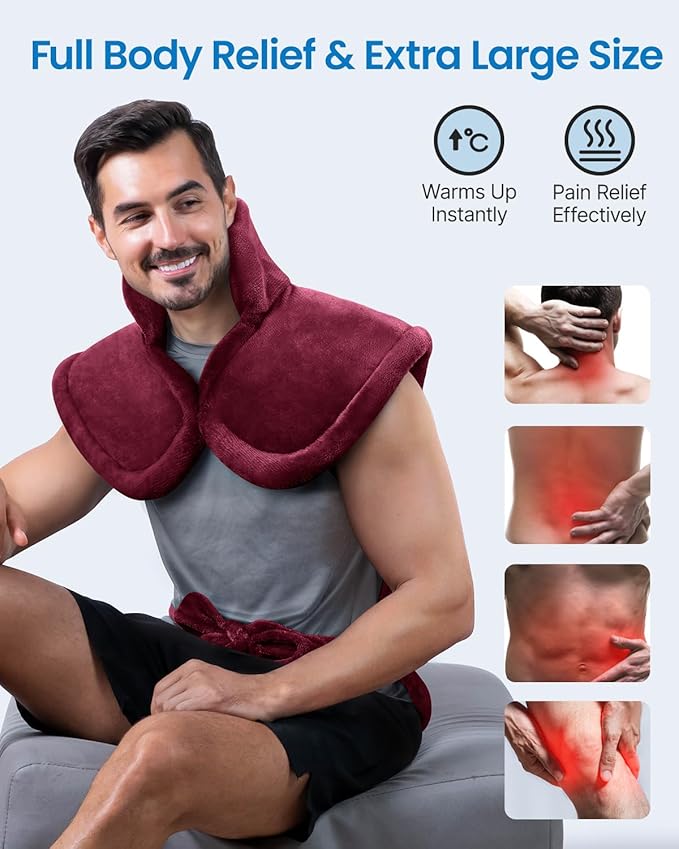 RENPHO King Size Heating Pad for Back, Birthday Gifts for Mom Wife Men, FSA Eligible, 24"x37" XL Large Weighted Electric Heat Pad for Neck and Shoulders, ETL Certified, Dark Red