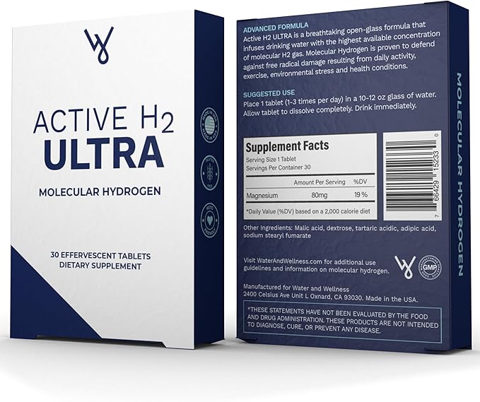 Active H2 Ultra+ Hydrogen Water Tablet - Optimize Health, Support Immunity, and Balance Antioxidants with Benefits of Molecular Hydrogen 30 Servings