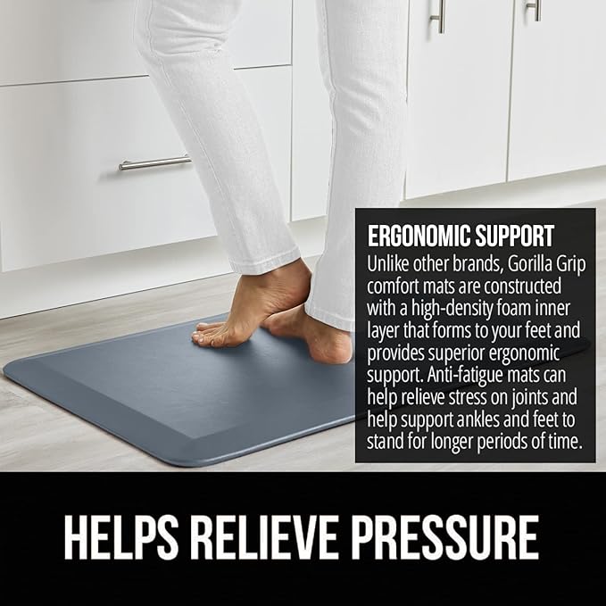 GORILLA GRIP Comfortable Cushioned Kitchen Mats for Floor, 48x20, Waterproof and Stain Resistant Soft Top, 3/4 Inch Thick Ergonomic Standing Desk Anti Fatigue Mat, Foam Supports Ankles, Feet, Charcoal
