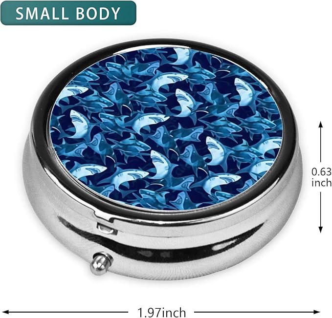 Pill Box 3 Compartment Pocket Small Pill Organizer Mini Metal Pill Holder Travel Portable for Man Old People and Children - Shark