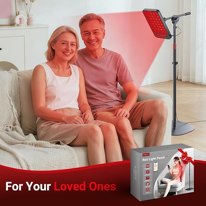 Comfytemp 55W Red Light Therapy for Face & Body, 143mW/cm² at 6 in Powerful Near Infrared Light Therapy Lamp, 660nm & 850nm LED Light Panel with Adjustable Stand Home Use, Gifts for Women Men Mom Dad