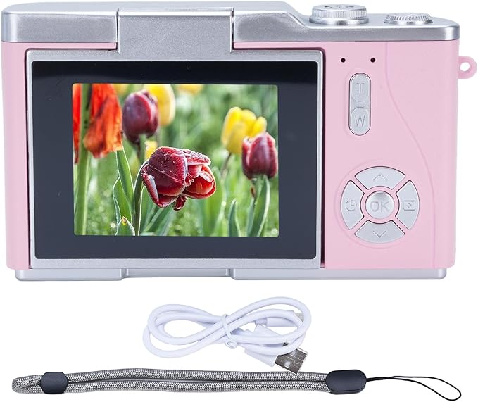 48MP Digital Camera, 1080P Video Camera, 8X Zoom, 2.4 Inch HD Flip Screen, LED Fill Light, Long Battery Life, with Multiple Functions for Entertaining Photography (Rose)