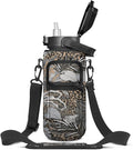Leopards print Half Gallon Water Bottle with Sleeve - BPA Free Tropical Leaves Water Bottle 64 OZ - with Time Marker Leakproof Water Jug - Motivational Workout Water Bottle for Office Gym Outdoor Hiking Travel