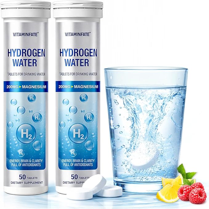 Hydrogen Water Tablets with Magnesium – 100 Counts H2 Molecular Hydrogen Tablets, Support Healthy Aging, Energy Boost & Brain Health, Lemon & Raspberry Flavors - for Home, Office & Travel