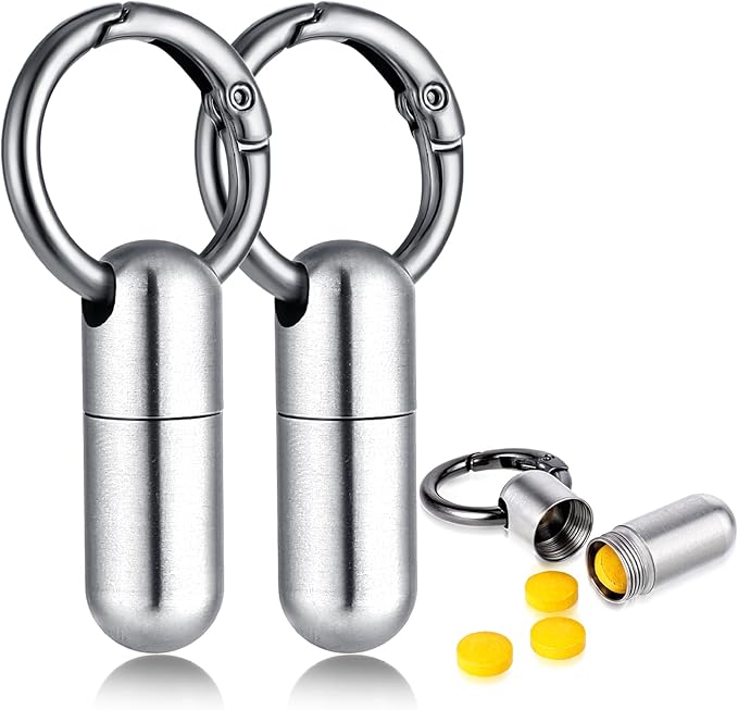 2 PCS Small Pill Case Micro Keychain Pill Holder Portable Waterproof Container Tiny Pocket Medicine Organizer with Keyring for Travel Purse Pocket Handbag Outdoor