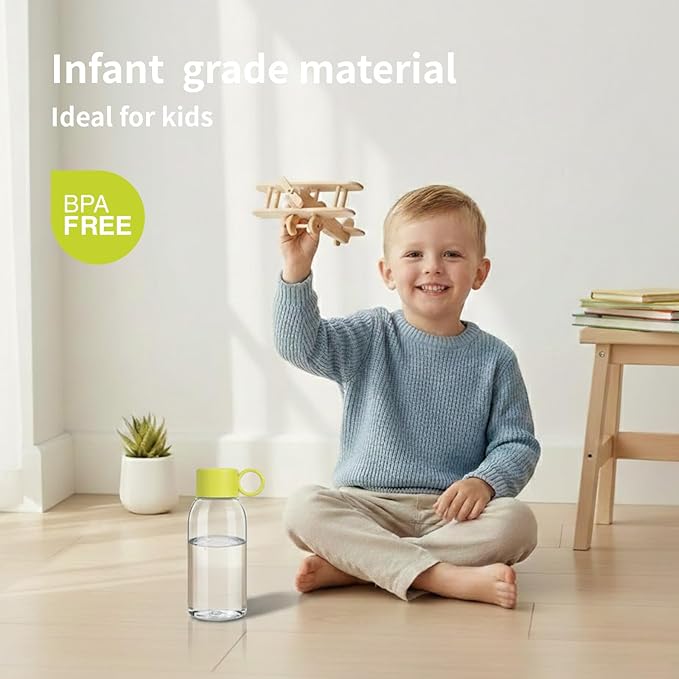 emoi 15oz Kids Water Bottle, Clear Reusable Leak Proof BPA-Free Water Bottles for Boys Girls Men Women Ideal Size for School Travel Hiking Gym Office Ideal for Daily Hydration/Green