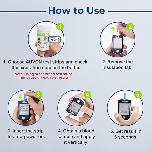 AUVON Blood Glucose Monitor Kit, High Accuracy Blood Sugar Test Kit with 50 Glucometer Strips, 50 30G Lancets, 1 Lancing Devices, DS-W Diabetes Testing Kit, No Coding Required, Travel Size