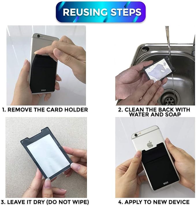 RFID Blocking Phone Card Wallet - Double Secure Pocket - Ultra-Slim Self Adhesive Credit Card Holder Card Sleeves Phone Wallet Sticker All Smartphones (Dark Blue)-2PC