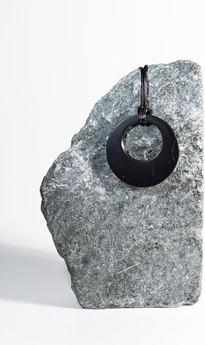 Shungite Pendant Necklace - Harmonizing Shield Defense - Wearable Shungite Crystal for Stress Down and Vitality Up - Shungites Stones from Russian Mine