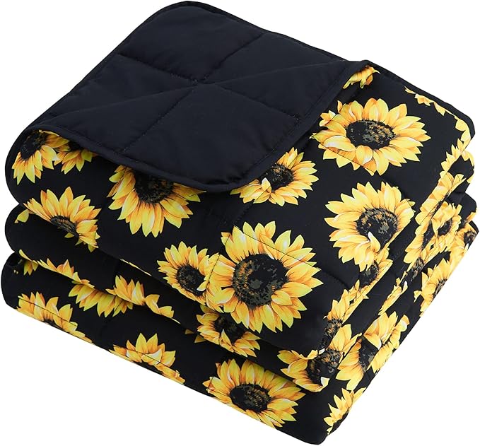 Sunflower Weighted Blanket for Adults 15lbs, 48"x72", Twin Full Size Cooling Heavy Throw Blanket for 120-160lbs, Microfiber Soft Thick Big Blankets Weighted Comforter Gift for Sleeping