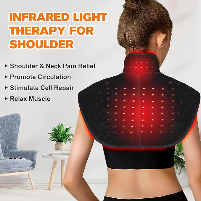 TUOB Red Light Therapy Device for Shoulder and Neck with 6000mAh Battery, Cordless 850nm Near Infrared Light Therapy Wrap for Shoulder Back Benefit for Joint Pain Relief Muscle Relax