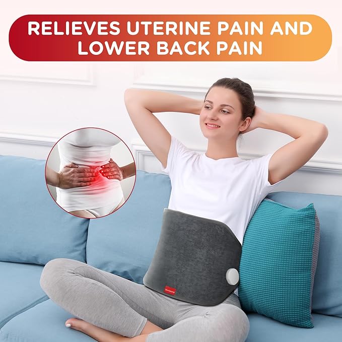 Heating Pad for Back, Comfytemp Birthday Gifts for Women Men Dad Mom, Large Electric Lower Back Heating Pad, FSA Eligible HSA Heat Pad for Period, Lumbar, Abdomen, XL Heated Belt — 11 Auto-Off, Grey