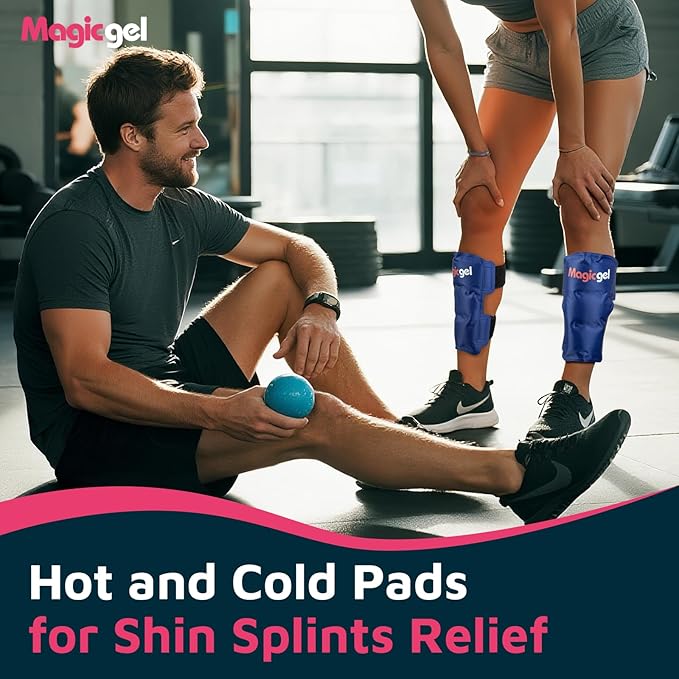Magic Gel Shin Splint Relief - 2pcs Ice Packs for Shin Splints Hot & Cold - Flexible Leg Compression Wrap - Reusable Therapy Gel for Runners & Athletes