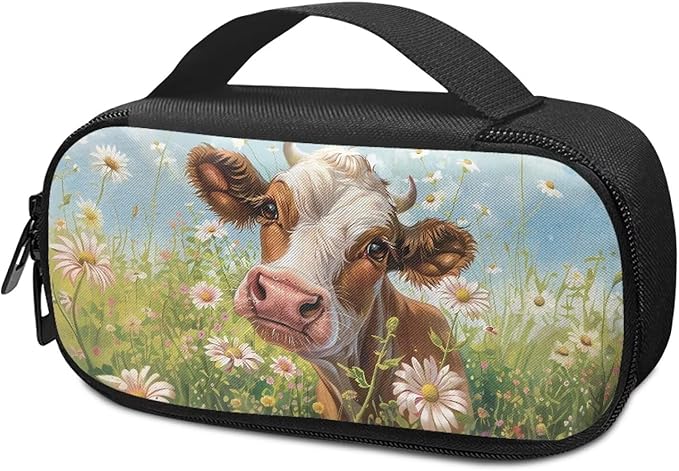 Cute Cow Daisy Insulin Cooler Travel Case Large Capacity Diabetic Medication Cooling Bag with Pockets for Insulin Pens While Traveling and Other Diabetic Supplies