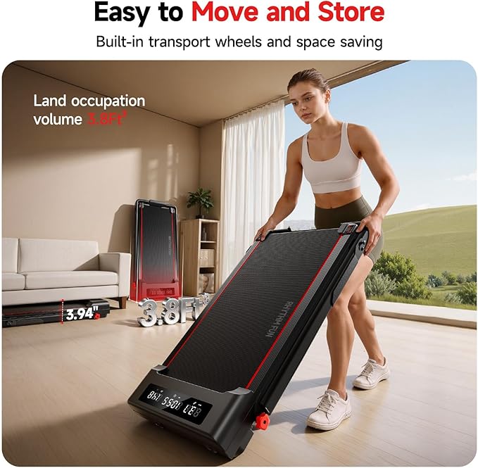 RHYTHM FUN Treadmill with Incline, Walking Pad with Handle Bar,300lbs Walking Pad with APP, Portable Folding Walking Treadmills for Home/Office with Low Noise