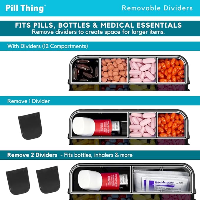Extra Large Pill Organizer (12 Compartments) – Airtight Waterproof Travel Pill Case – Holds Large Vitamins & Daily Medications – Medication Map & Secure Lock Design (Black, 1 Pack)