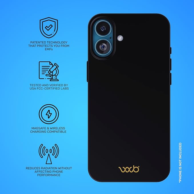 WAVEBLOCK EMF Protection Silicone iPhone Case, Radiation Blocker Cell Phone Case, 5G Shield Reduction, Lightweight, USA Patented and Tested in FCC Lab, iPhone 16 Plus Black