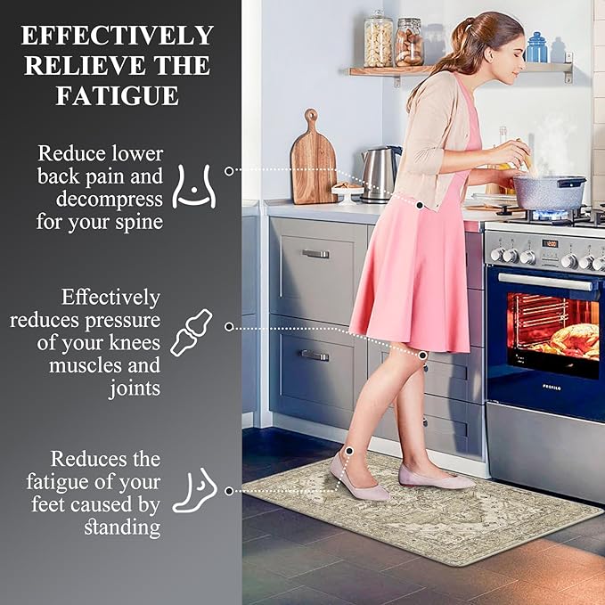 Cushioned Kitchen Rug Sets 3 Piece Anti Fatigue Kitchen Mats for Floor Non Slip Waterproof Kitchen Rugs and Mats Comfort Standing Mat Runner for Home Office,Sink,Laundry