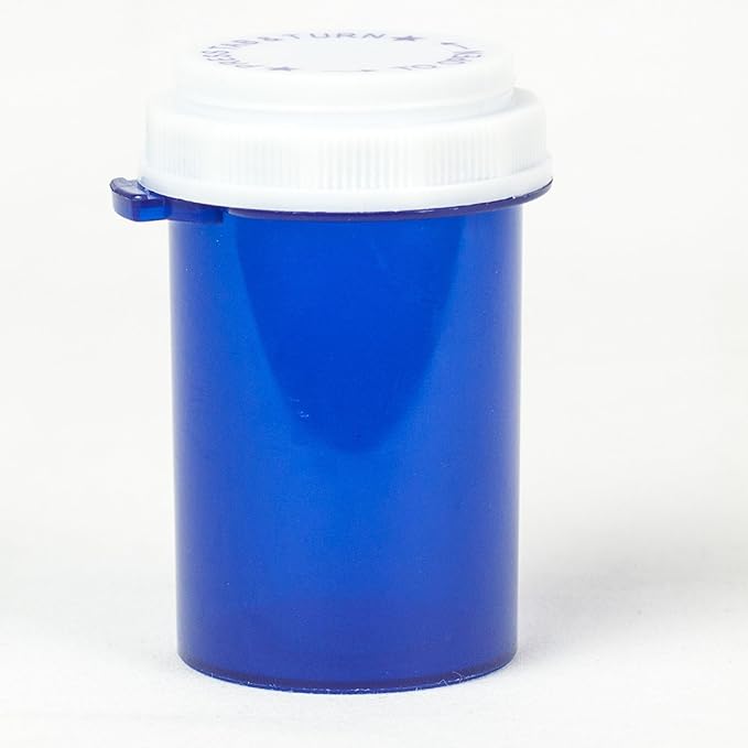Five Star Supplies Thumb Tab Plastic Pill Bottles - Reversible Cap Easy Open & Child Resistant - Pill Container Prescription Vial - Easy Open/Push N Turn (Blue, 30 DRAM 100 ct.)