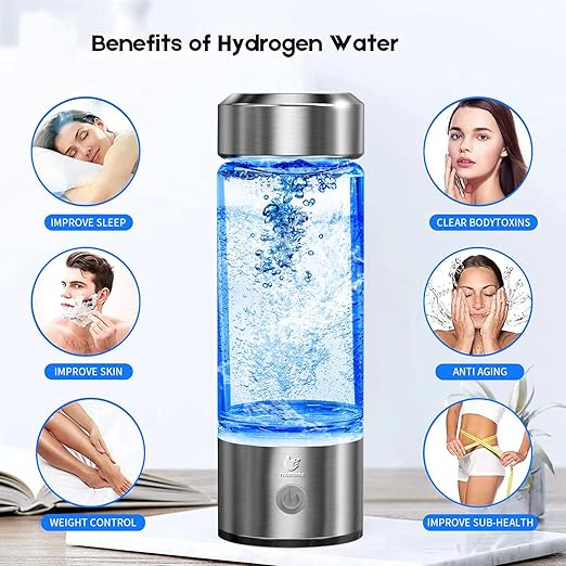 Hydrogen Sports Water Bottle Generator, 14OZ Portable Rechargeable Hydrogen Glass Water Ionizer Machine for Home Office Travel Sport and Fitness Daily Drinking
