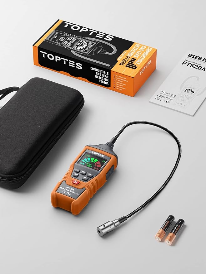 PT520A Natural Gas Detector, Gas Leak Detector with 17-Inch Gooseneck, Locating The Source Like Propane, Methane, and Butane for Home and RV (Includes Battery x3) - Orange