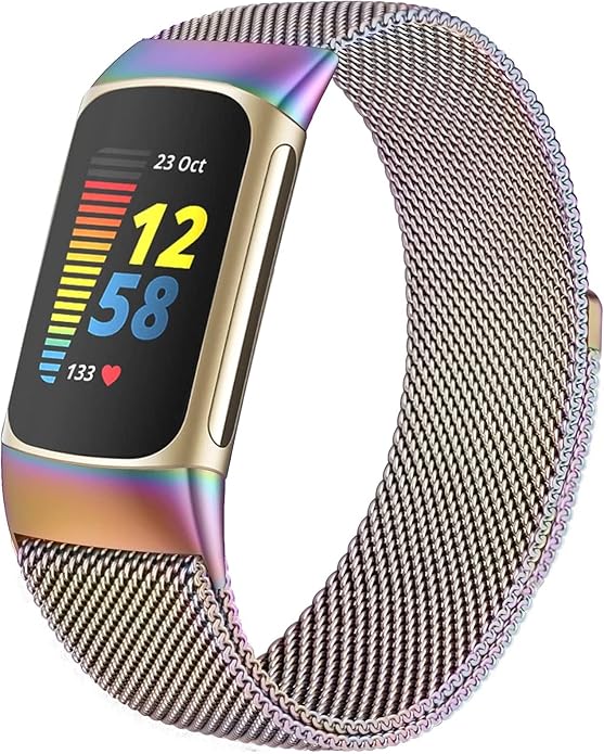 surundo Compatible with Fitbit Charge 6/Charge 5 Bands for Wmen Men, Metal Mesh Milanese Loop Adjustable Strap Replacement for Fitbit Charge 6/Charge 5 Advanced Fitness & Health Trackers
