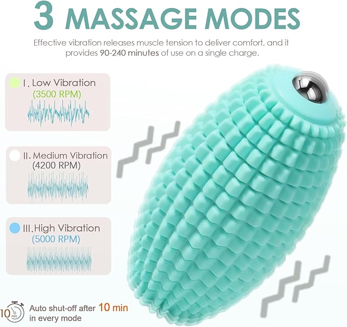 Vibrating Massage Ball for Muscle Recovery, Silicone Myofascial Massage Ball, Plantar Fasciitis Relief,Hip & Psoas Release, Deep Tissue & Trigger Point Roller for Neck, Back, Foot (Blue)