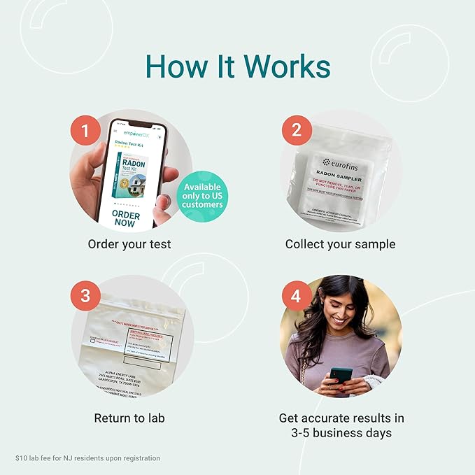 empowerDX Radon Test Kit, EPA Listed, NPPR Certified, Check Radon Gas Levels in Your Home, Results Within 3-5 Days
