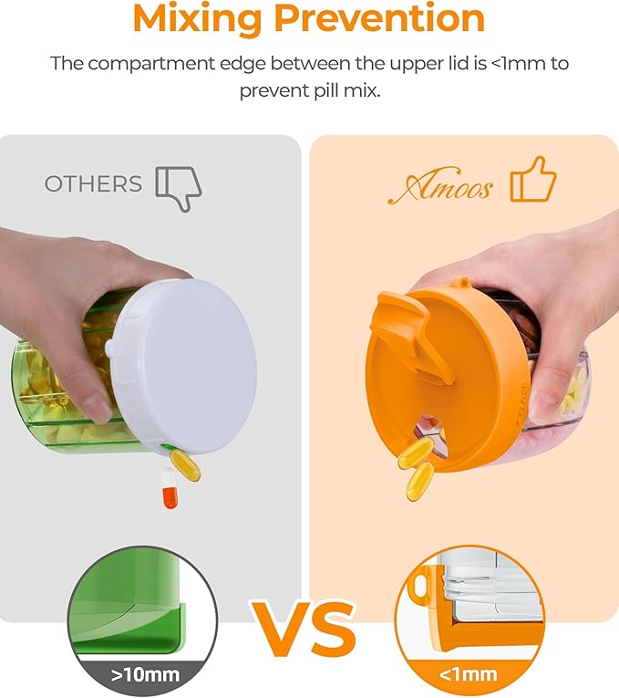 Cute Pill Dispenser with 7 Large Compartments, Portable Pill Bottle Organizer with Wide Opening for Easy Use, Anti-Mix Pill Organizer for Travel, BPA-Free Pill Container, Orange