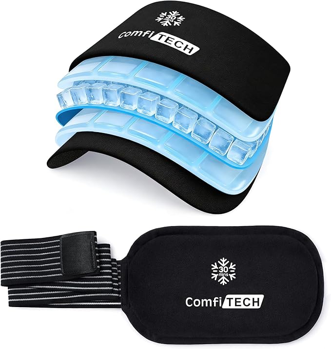 ComfiTECH Triple-Gel Soft Ice Packs for Injuries Reusable with Extended 30-Min Cooling, Flexible Ice Wraps with Adjustable Strap for Joint, Muscle Recovery on Knee, Back, Shoulder, Arm, Neck, 10"×5"