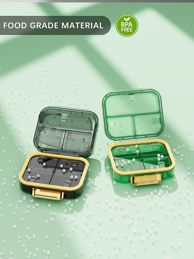 Small Travel Pill Organizer, 7 Compartments Pill Box, 2 Pack Daily Portable Pill Case to Hold Vitamins, Small Pill Container for Pocket Purse Medicine Organizer