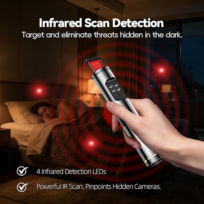 Hidden Camera Detectors, Upgraded AI Bug Detector Anti Spy Camera Finder, GPS Tracker Detector RF WiFi Signal Scanner Rechargeable,5 Working Modes for Hotel,Bathroom,Travel,Office,Car Black