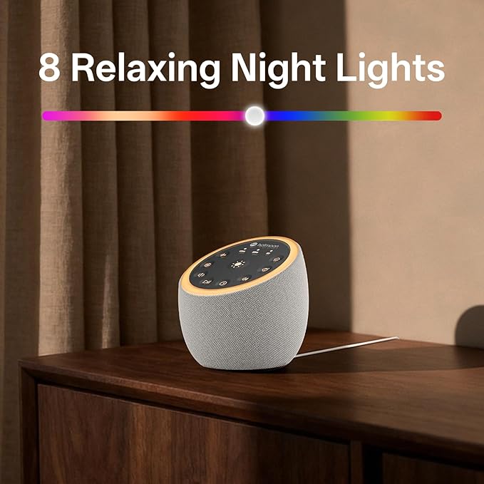 Hotmoon Sound Machine for Sleep, Cocoon 2 White Noise Sound Machine with 40 Relaxing Sounds, Dual-Speaker & Timer, 8 Night Light, Pink Brown Green Noise for Sleeping Adults, Office Privacy, Plug-in