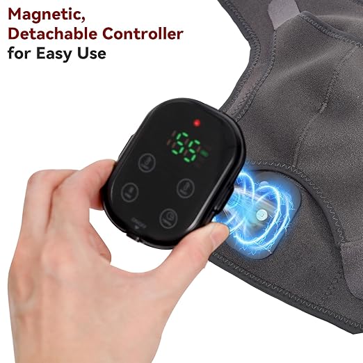Cordless Shoulder Heating Pad with Massage, Red Light Massager for Soothe Discomfort, Heated Support Wrap for Muscle Comfort, Men & Women. (Grey)