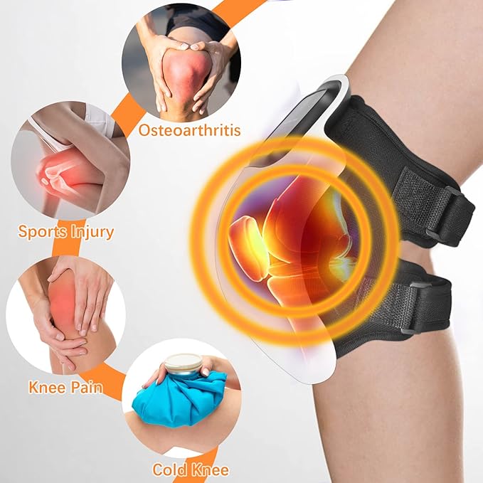 Knee Massager, Large LED Screen, Adjustable Temperature,Cordless Knee Massager with Heat and Vibration, Portable Massager for Knee Discomfort, Longer Knee Straps 48CM