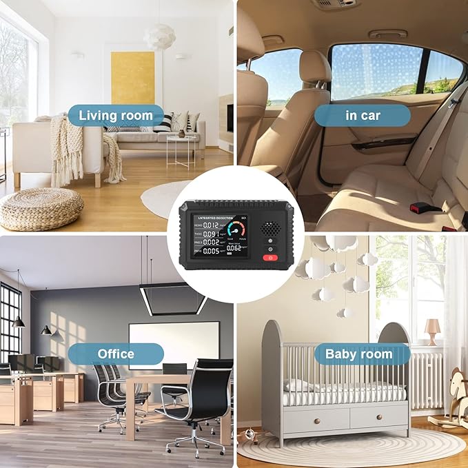 Air Quality Monitor Indoor Outdoor Air Quality Detector Portable Measures CO2 TVOC HCHO, Monitors Dust, Smoke, PM 2.5 Air Pollution, for Home Office, Reduce Your Exposure to Air